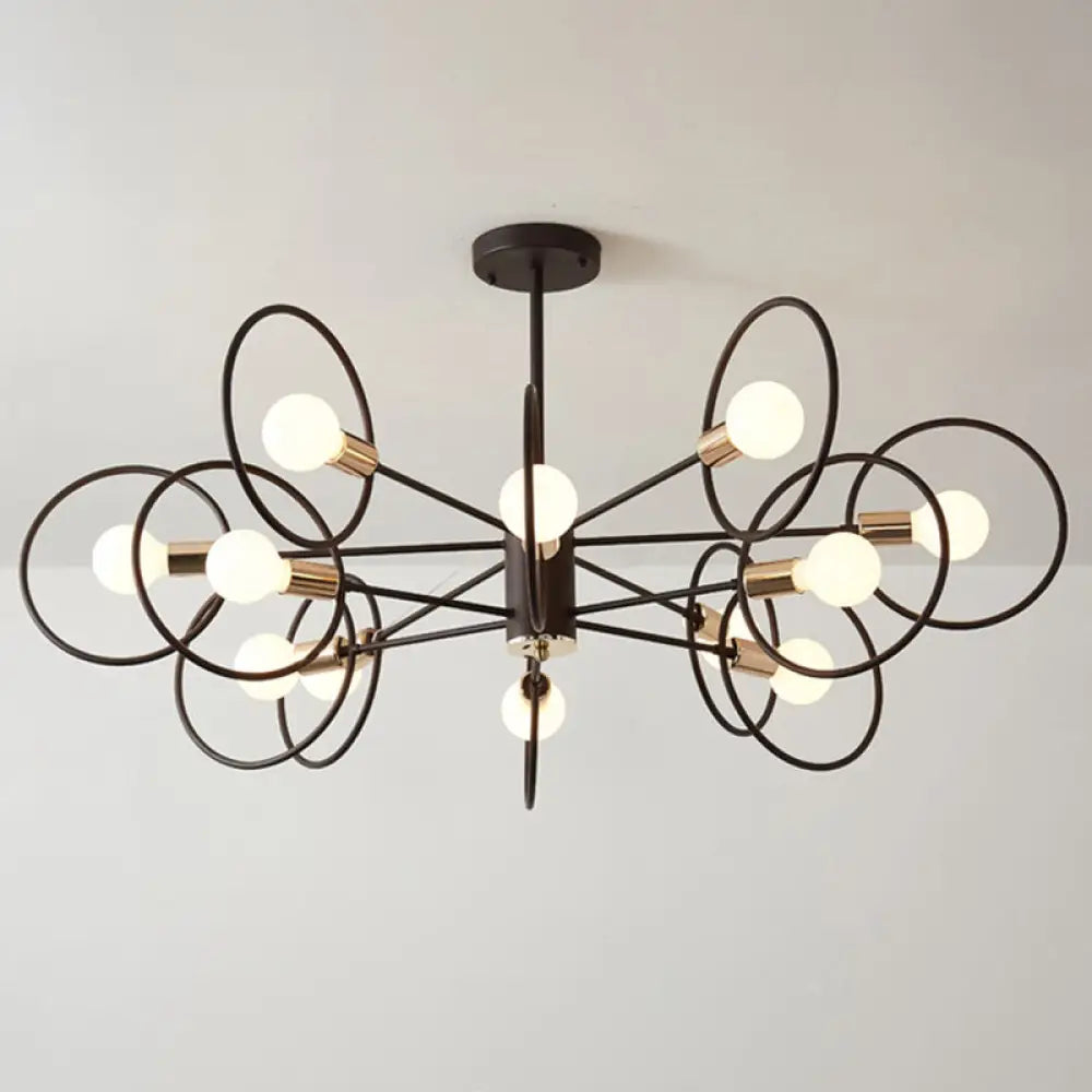 6/8/12-Head Tiered Circle Pendant Chandelier - Loft Style Coffee Iron Ceiling Light For Living Room
