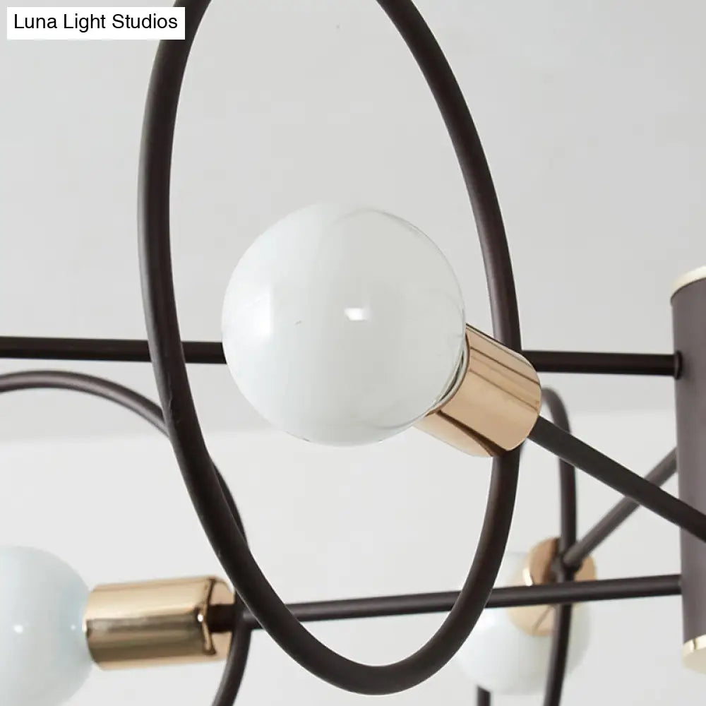 6/8/12-Head Tiered Circle Pendant Chandelier - Loft Style Coffee Iron Ceiling Light For Living Room