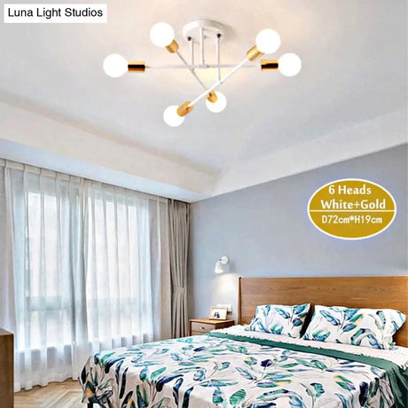 6/8 Head Led Industrial Iron Ceiling Light Living Room Lighting Nordic E27 Lamp