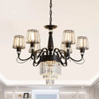 6-Bulb Crystal Rectangle Hanging Chandelier With Conic Shade Black