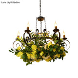 6-Bulb Industrial Black Metal Candle Pendant Chandelier With Led Suspension Lighting And Rose