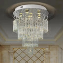 6-Bulb Tiered Flush Mount Lamp Modern Stainless Steel Crystal Rod Ceiling Lighting For Restaurants