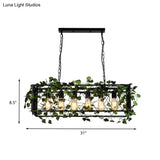 6-Head Metal Island Pendant - Antique Black Rectangular Led Down Lighting For Restaurants With Plant