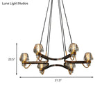 6-Light Antique Bronze Crystal Chandelier With Hexagram Frame