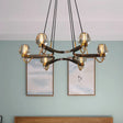 6-Light Antique Bronze Crystal Chandelier With Hexagram Frame