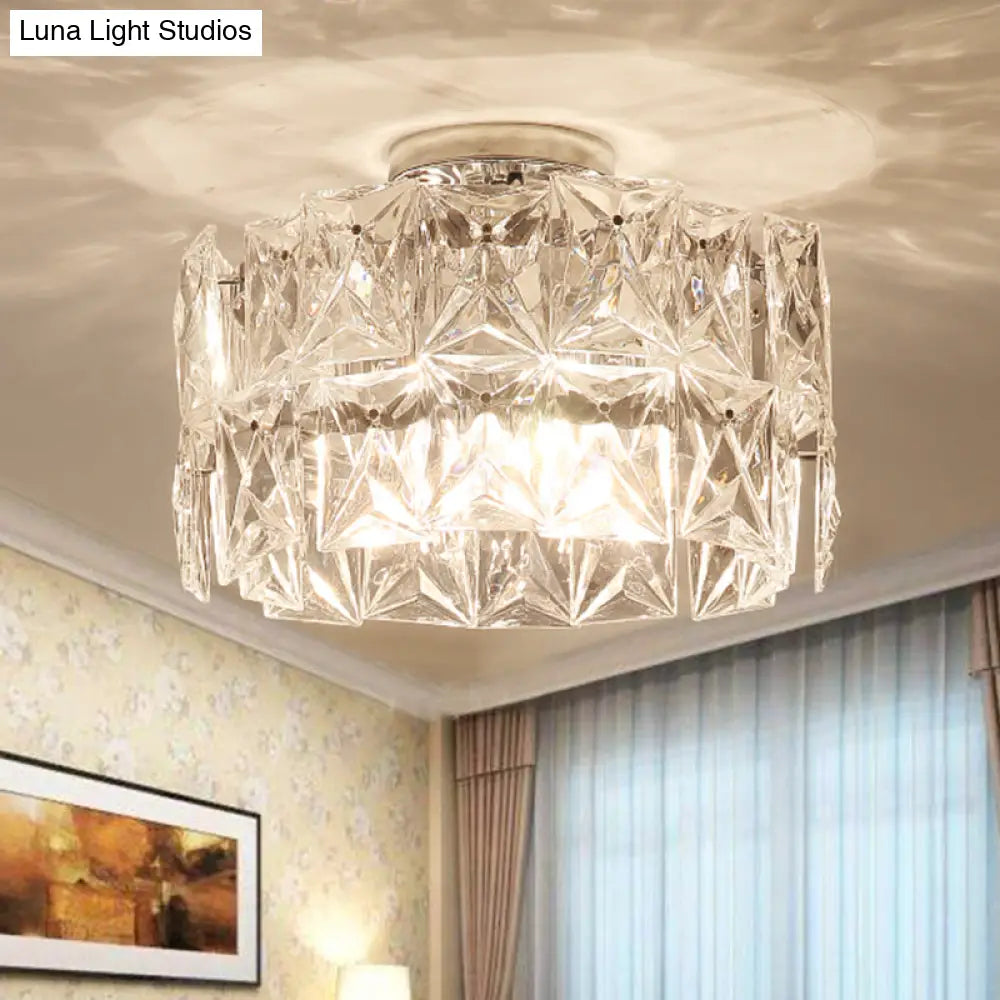 6 - Light Clear Crystal Cubic Ceiling Flush Mount For Bedroom Simplicity