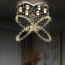 6-Light Crystal Orb Flush Mount Stainless Steel Butterfly Bedroom Ceiling Light Stainless-Steel