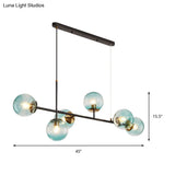 6-Light Industrial Island Pendant With Amber/Milky White/Blue Gradient Glass Shades & Adjustable