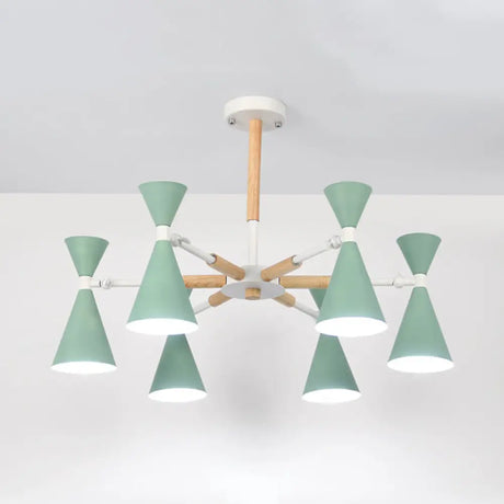 6-Light Scandinavian Hanging Chandelier With Metal Horn Shade For Kids Bedroom Green