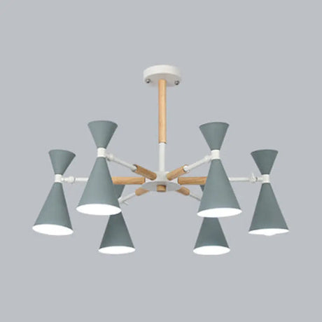 6-Light Scandinavian Hanging Chandelier With Metal Horn Shade For Kids Bedroom Grey