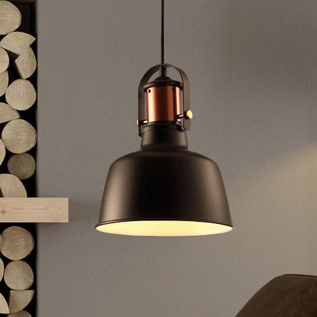 Vintage Style Metallic Barn Ceiling Pendant Lamp With 47 Cord - Black/White For Restaurants Black