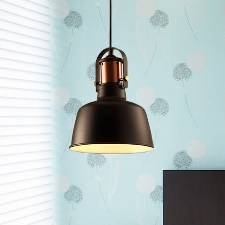 Vintage Style Metallic Barn Ceiling Pendant Lamp With 47 Cord - Black/White For Restaurants