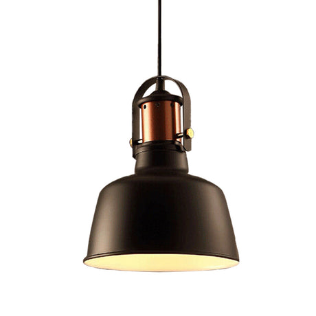 Vintage Style Metallic Barn Ceiling Pendant Lamp With 47 Cord - Black/White For Restaurants