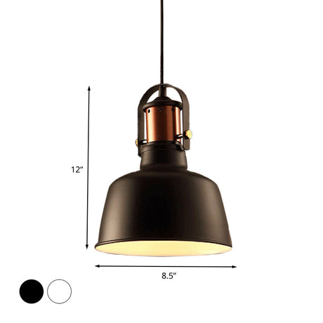 Vintage Style Metallic Barn Ceiling Pendant Lamp With 47 Cord - Black/White For Restaurants