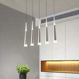 Modern Tapered Hanging Lamp With 5/6 Silver Metal Heads - Stylish Pendant Light For Dining Room In