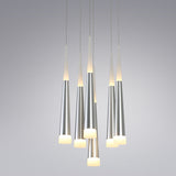 Modern Tapered Hanging Lamp With 5/6 Silver Metal Heads - Stylish Pendant Light For Dining Room In