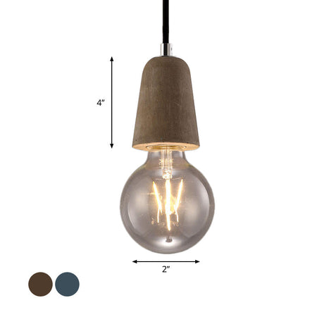 Vintage Style Mini Pendant Light With Open Bulb And Adjustable Cord - Blue/Gray Cement Ceiling