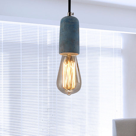 Vintage Style Mini Pendant Light With Open Bulb And Adjustable Cord - Blue/Gray Cement Ceiling