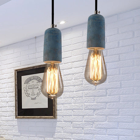 Vintage Style Mini Pendant Light With Open Bulb And Adjustable Cord - Blue/Gray Cement Ceiling
