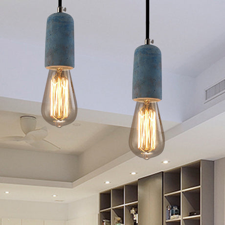 Vintage Style Mini Pendant Light With Open Bulb And Adjustable Cord - Blue/Gray Cement Ceiling