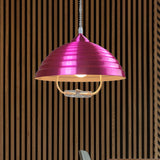 Vintage Metal Domed Pendant Light With Ribbed Design - Rose Red/Nickel Finish 1 Bulb Indoor Lighting