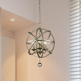 Farmhouse Orb Caged Chandelier - 3-Light Kitchen Pendant With Crystal Decoration Pewter