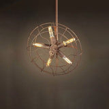 Rustic Wrought Iron Farmhouse Ceiling Light: Fan Shape Wire Frame With 5-Bulb Dark Rust Chandelier