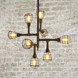 Vintage Bronze Iron Wire Cage Chandelier Lamp With Pipe Design - 8/12 Heads Stylish Hanging Light