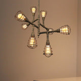 Vintage Bronze Iron Wire Cage Chandelier Lamp With Pipe Design - 8/12 Heads Stylish Hanging Light