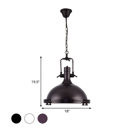 Industrial Dome Hanging Lamp - 1 Light Metal Ceiling With Frosted Diffuser For Dining Room