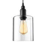 Industrial Clear Glass Pendant Light For Coffee Shops - Black Cylinder Design