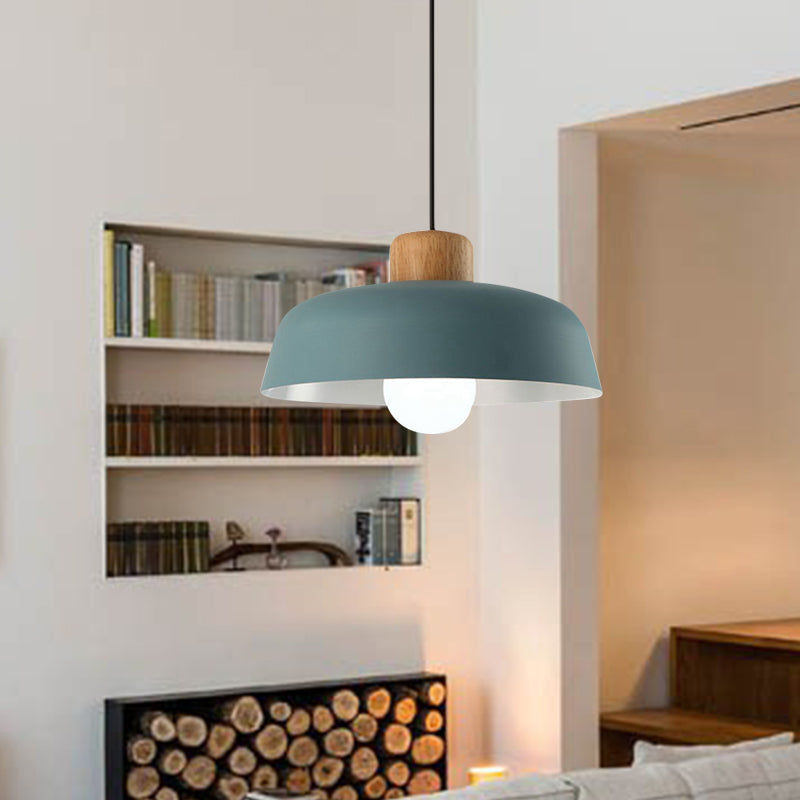 Macaron Style Hanging Pendant Light - 12’/15’ Wide Bowl Shade Metallic Finish 1 Bulb Green/Pink