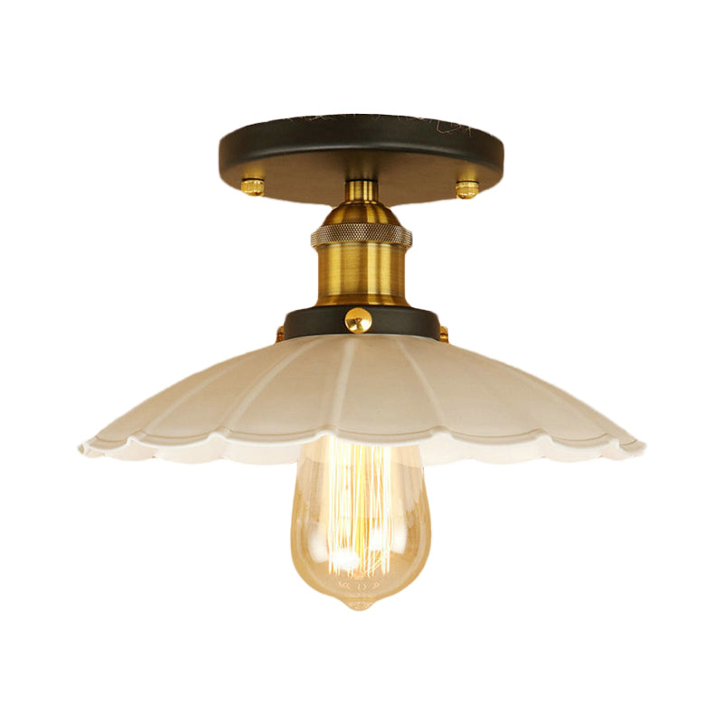 Vintage Style Scalloped Edge Balcony Semi Flush Ceiling Light In Black/Rust With 1 Metal Fixture
