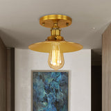 Vintage Metal Semi Flush Light With Black/Brass Flat Shade For Kitchen - 1 Bulb