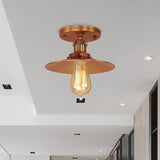 Vintage Metal Semi Flush Light With Black/Brass Flat Shade For Kitchen - 1 Bulb