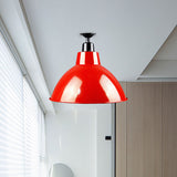 Red Metallic Ceiling Light Fixture - Vintage Dome Semi Flush Mount Ideal For Restaurants