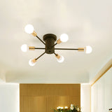 Semi Flush Mount Vintage Ceiling Light Fixture 6/8 Heads Black/White Metallic For Kitchen