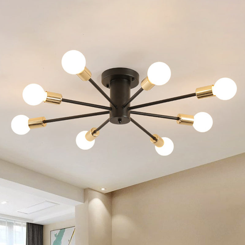 Semi Flush Mount Vintage Ceiling Light Fixture 6/8 Heads Black/White Metallic For Kitchen 8 / Black