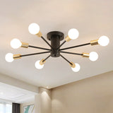 Semi Flush Mount Vintage Ceiling Light Fixture 6/8 Heads Black/White Metallic For Kitchen 8 / Black