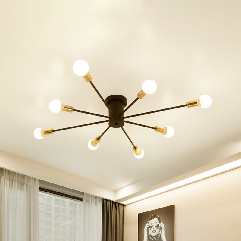 Semi Flush Mount Vintage Ceiling Light Fixture 6/8 Heads Black/White Metallic For Kitchen