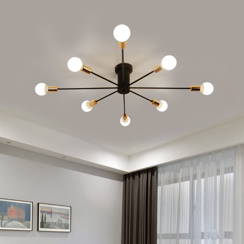 Semi Flush Mount Vintage Ceiling Light Fixture 6/8 Heads Black/White Metallic For Kitchen