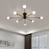 Semi Flush Mount Vintage Ceiling Light Fixture 6/8 Heads Black/White Metallic For Kitchen
