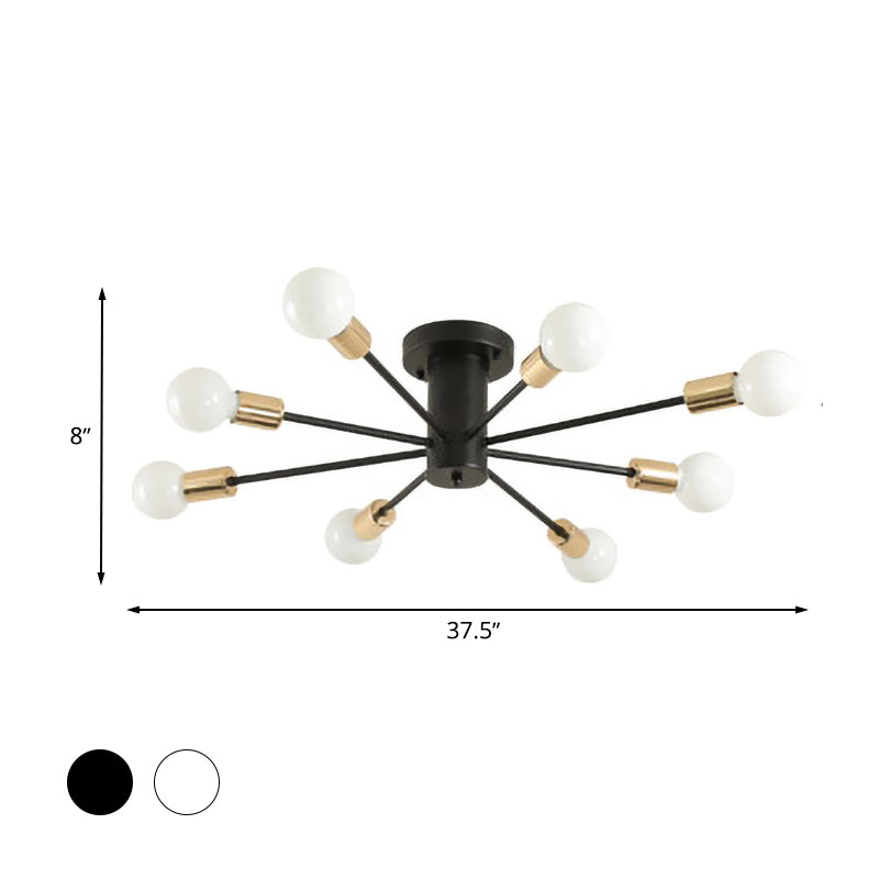 Semi Flush Mount Vintage Ceiling Light Fixture 6/8 Heads Black/White Metallic For Kitchen