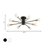 Semi Flush Mount Vintage Ceiling Light Fixture 6/8 Heads Black/White Metallic For Kitchen