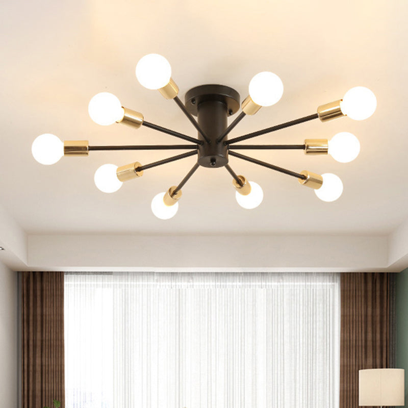 Semi Flush Mount Vintage Ceiling Light Fixture 6/8 Heads Black/White Metallic For Kitchen 10 / Black