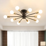 Semi Flush Mount Vintage Ceiling Light Fixture 6/8 Heads Black/White Metallic For Kitchen 10 / Black