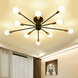 Semi Flush Mount Vintage Ceiling Light Fixture 6/8 Heads Black/White Metallic For Kitchen