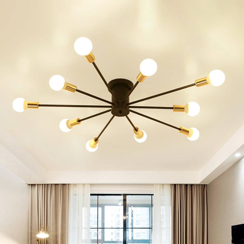 Semi Flush Mount Vintage Ceiling Light Fixture 6/8 Heads Black/White Metallic For Kitchen