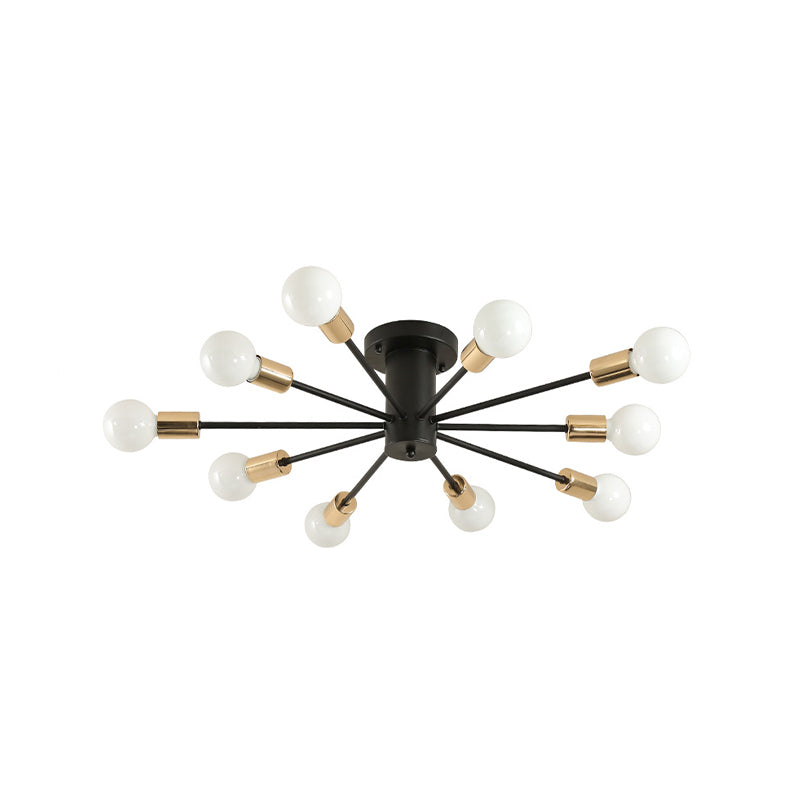 Semi Flush Mount Vintage Ceiling Light Fixture 6/8 Heads Black/White Metallic For Kitchen
