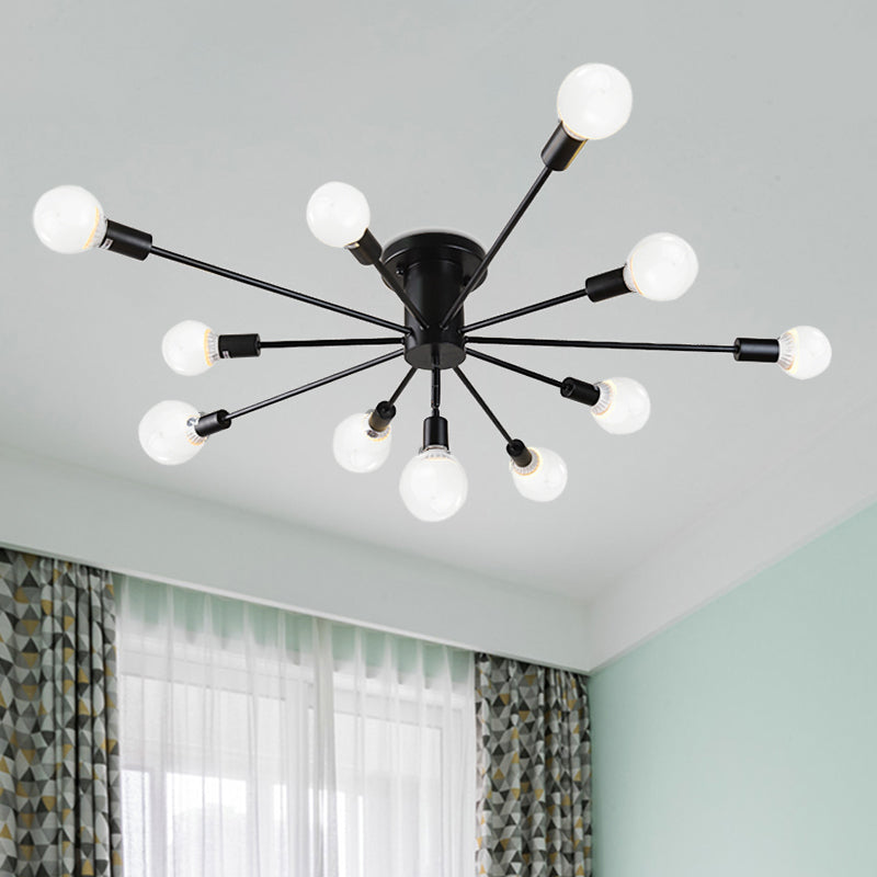 Semi Flush Mount Vintage Ceiling Light Fixture 6/8 Heads Black/White Metallic For Kitchen 11 / Black
